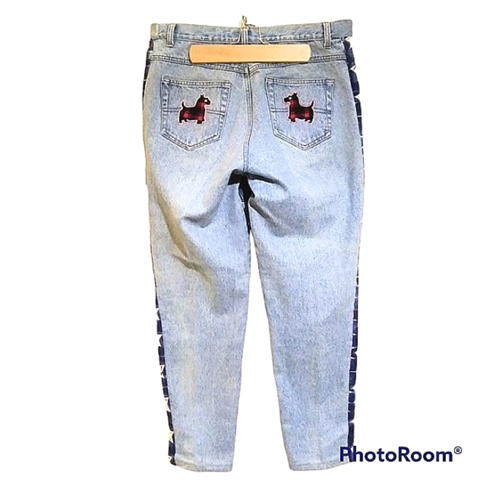 VINTAGE MODA INTL PATCHWORK HIGH RISE TAPERED JEANS - Picture 4 of 13